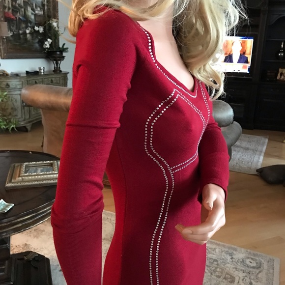 NWT Gorgeous Long Sleeve Fitted Short Dress Red - Picture 7 of 10